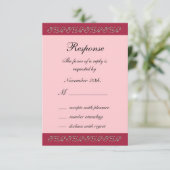 Ruby Red, Pink en Parels RSVP Kaartje (Staand voorkant)