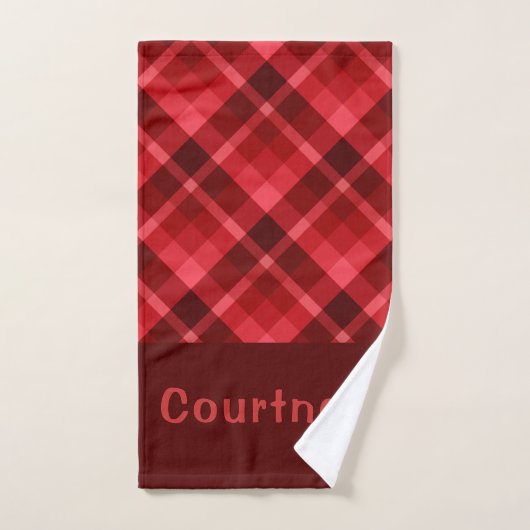Ruby Red Plaid Monogram Badhanddoek Set Bad Handdoek (Handdoek)