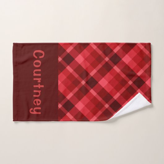 Ruby Red Plaid Monogram Badhanddoek Set Bad Handdoek (Handdoek)