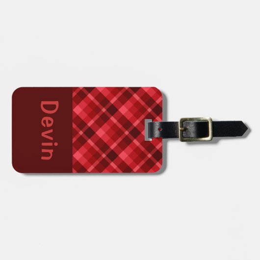  Ruby Red Plaid Monogram Bagagelabel (Voorkant horizontaal)