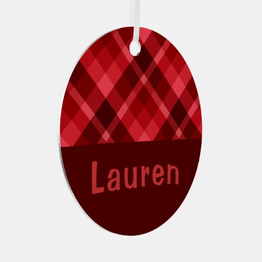 Ruby Red Plaid Monogram Circle Metal Ornament (Voorkant Rechts)