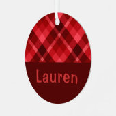 Ruby Red Plaid Monogram Circle Metal Ornament (Voorkant links)