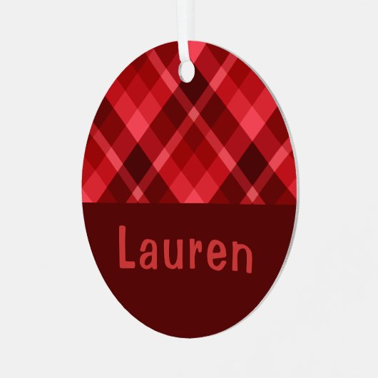 Ruby Red Plaid Monogram Circle Metal Ornament (Voorkant links)