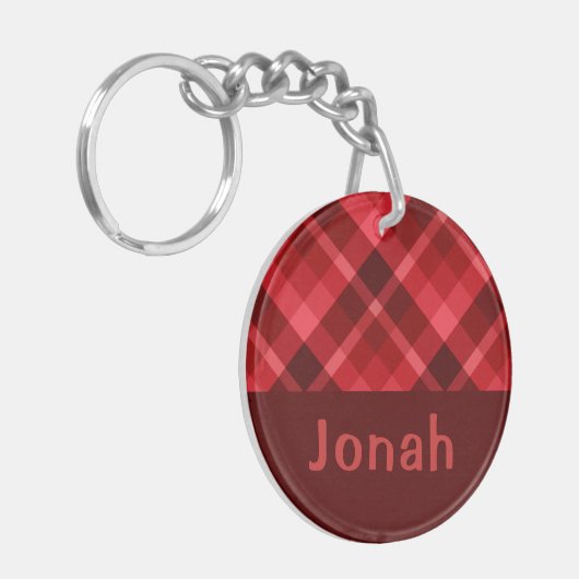  Ruby Red Plaid Monogram Circle Sleutelhanger (Voorkant Links)