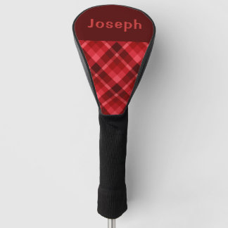 Ruby Red Plaid Monogram Golf Head Driver Hoesje Golfheadcover