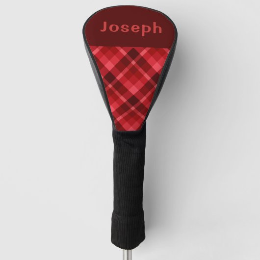 Ruby Red Plaid Monogram Golf Head Driver Hoesje Golfheadcover (Voorkant)