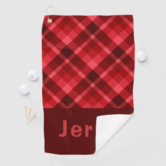 Ruby Red Plaid Monogram Golfhanddoek (Insitu)