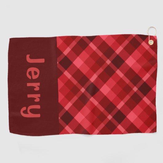 Ruby Red Plaid Monogram Golfhanddoek (Horizontaal)