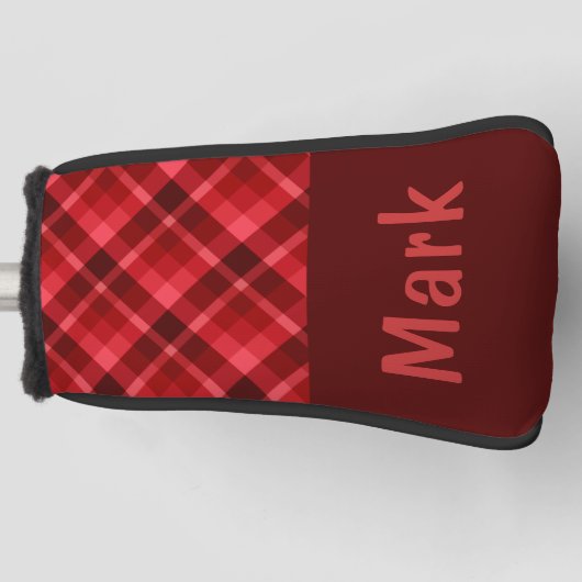 Ruby Red Plaid Monogram Golfkop Putter Hoesje Golfheadcover (Voorkant)