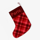 Ruby Red Plaid Monogram Kleine Kerstkous Kleine Kerstsok (Achterkant (Hangend))