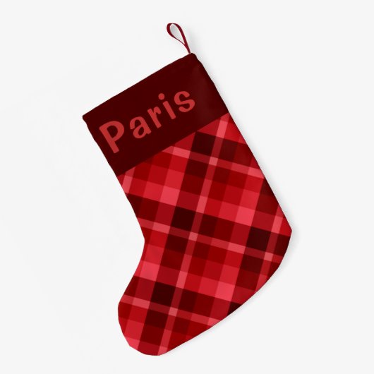 Ruby Red Plaid Monogram Kleine Kerstkous Kleine Kerstsok (Achterkant (Hangend))