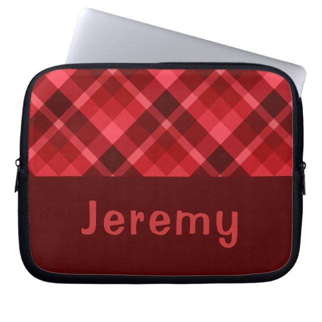  Ruby Red Plaid Monogram Laptophoes Laptop Sleeve (Voorkant)