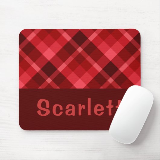 Ruby Red Plaid Monogram Mousepad Muismat (Met muis)