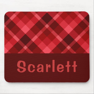 Ruby Red Plaid Monogram Mousepad Muismat