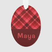 Ruby Red Plaid Monogram Ovaal Acryl Ornament (voorkant)