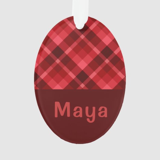 Ruby Red Plaid Monogram Ovaal Acryl Ornament (achterkant)