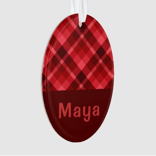 Ruby Red Plaid Monogram Ovaal Acryl Ornament (voorkant)