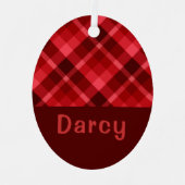 Ruby Red Plaid Monogram Ovaal Metal Ornament (Voorkant)