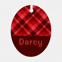 Ruby Red Plaid Monogram Ovaal Metal Ornament