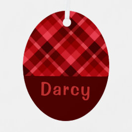Ruby Red Plaid Monogram Ovaal Metal Ornament