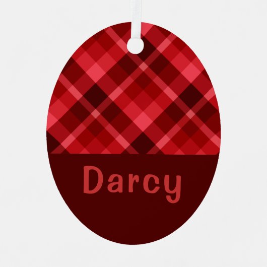 Ruby Red Plaid Monogram Ovaal Metal Ornament (Voorkant)