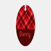 Ruby Red Plaid Monogram Ovaal Metal Ornament (Voorkant links)