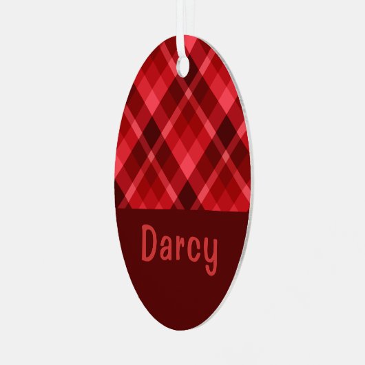 Ruby Red Plaid Monogram Ovaal Metal Ornament (Voorkant links)
