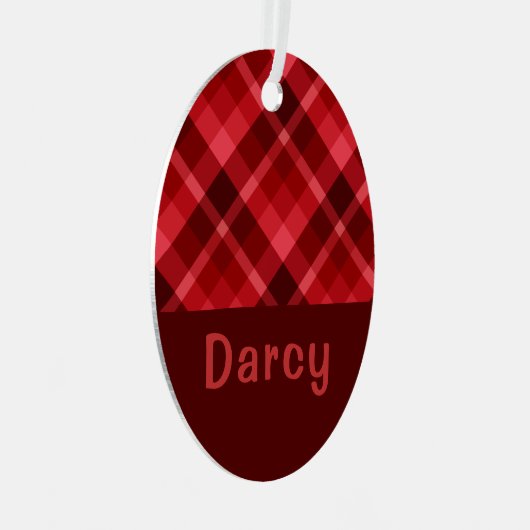 Ruby Red Plaid Monogram Ovaal Metal Ornament (Voorkant Rechts)