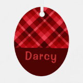 Ruby Red Plaid Monogram Ovaal Metal Ornament (Achterkant)