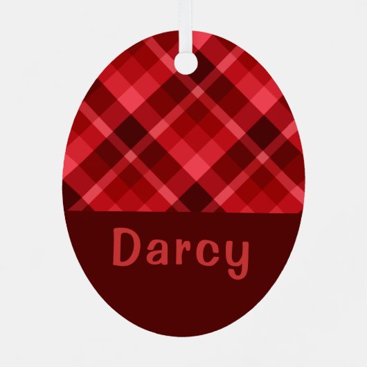 Ruby Red Plaid Monogram Ovaal Metal Ornament (Achterkant)