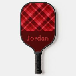 Ruby Red Plaid Monogram Pickleball Paddle