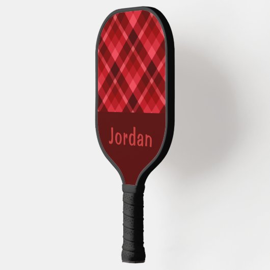 Ruby Red Plaid Monogram Pickleball Paddle (Links)