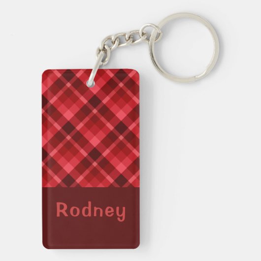  Ruby Red Plaid Monogram Rechthoek Sleutelhanger (achterkant)
