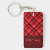  Ruby Red Plaid Monogram Rechthoek Sleutelhanger (Voorkant)