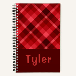 Ruby Red Plaid Monogram Spiral Notitieboek