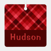 Ruby Red Plaid Monogram Square Metal Ornament (Achterkant)