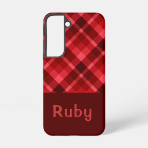  Ruby Red Plaid Monogram Telefoon Case Samsung Galaxy Hoesje