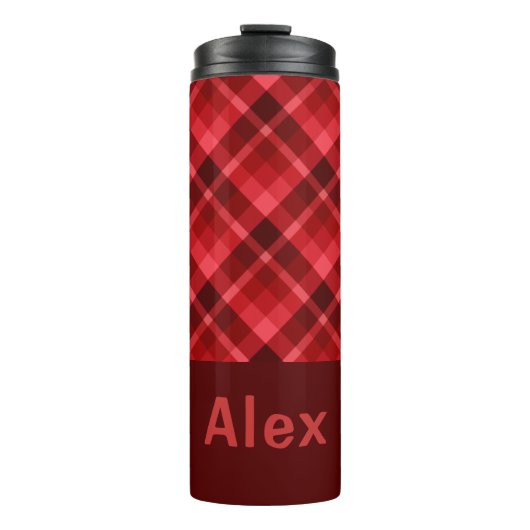 Ruby Red Plaid Monogram Thermische Tumbler Thermosbeker (Voorkant)
