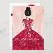 Ruby Red Princess Dress Quinceanera Party Kaart (Voorkant / Achterkant)