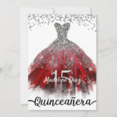 Ruby Red Quinceañera Dress Birthday Uitnodiging (Voorkant)