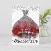 Ruby Red Quinceañera Dress Birthday Uitnodiging (Staand voorkant)