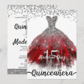 Ruby Red Quinceañera Dress Birthday Uitnodiging (Voorkant / Achterkant)