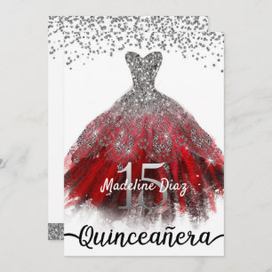 Ruby Red Quinceañera Dress Birthday Uitnodiging