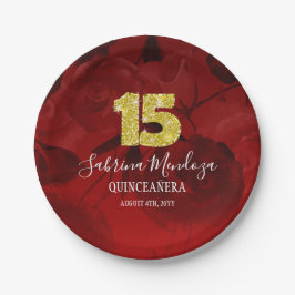Ruby Red Quinceanera Gold #15 Papieren Borden Bordje