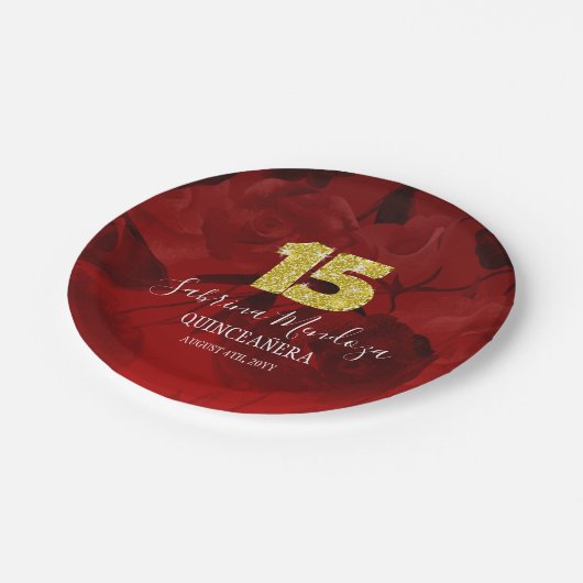 Ruby Red Quinceanera Gold #15 Papieren Borden Papieren Bordje (Gekanteld)
