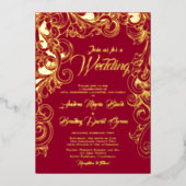 Ruby Red Real Gold Foil Abstracte Floral Folie Uitnodiging (Voorkant)
