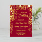 Ruby Red Real Gold Foil Abstracte Floral Folie Uitnodiging (Staand Voorkant)
