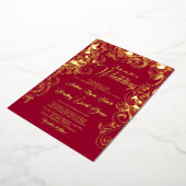 Ruby Red Real Gold Foil Abstracte Floral Folie Uitnodiging (Gedraaid)