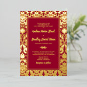 Ruby Red Real Gold Foil Damask Wedding Folie Uitnodiging (Staand Voorkant)