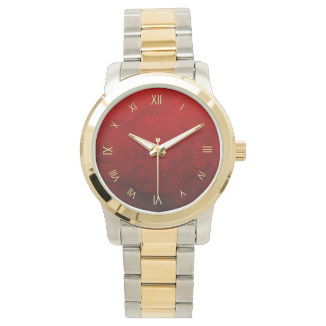 Ruby Red Roman Numeral Design Horloge (Voorkant)
